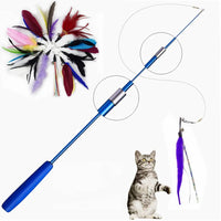 Retractable cat feather wand toy with bell teaser for bonding and exercise