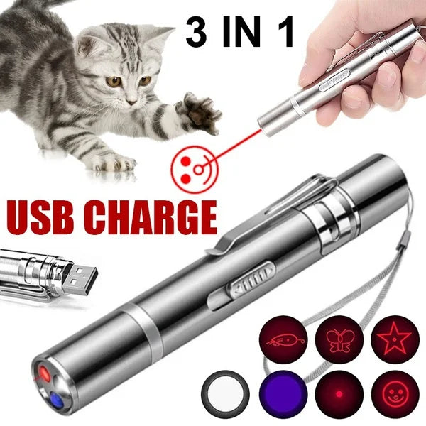 USB rechargeable cat laser pointer with 3 modes and 5 light patterns