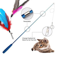 Interactive feather wand for cats — telescoping handle for reach