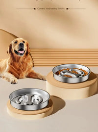 Steel slow feeder bowl — rust-proof hygienic dog feeding bowl