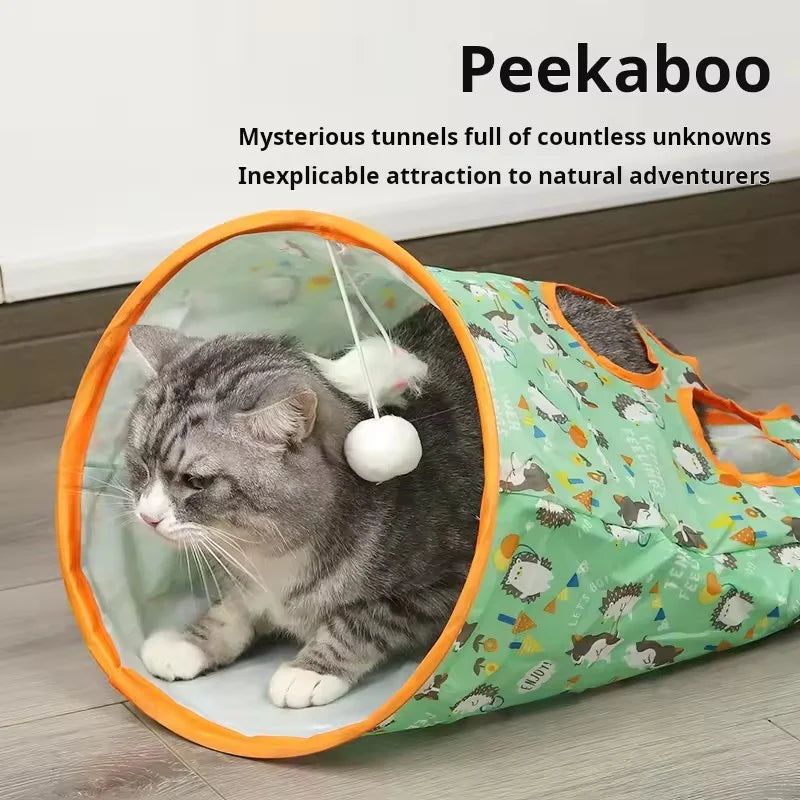 Collapsible cat tunnel with crinkle paper — foldable play tube for indoor cats
