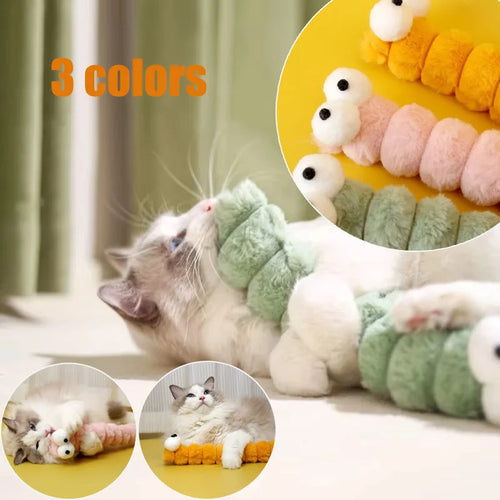 Catnip caterpillar chew toy for cats — soft bite plush kicker and teaser